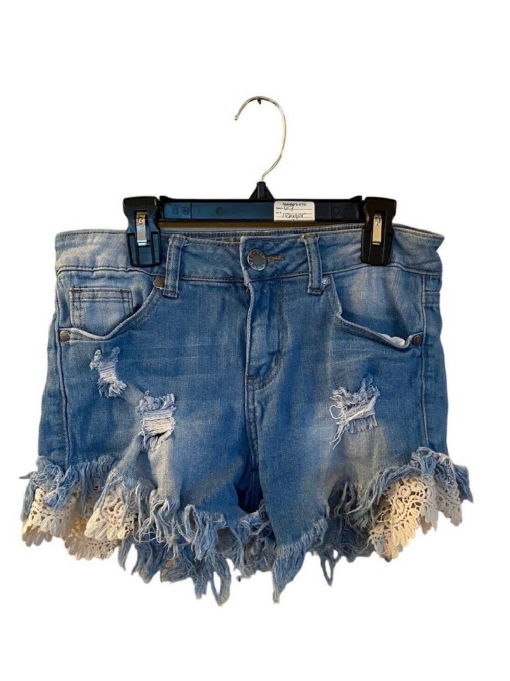VIP Jean Shorts Women's 11/12 Light Wash Blue Denim With Lace Trim